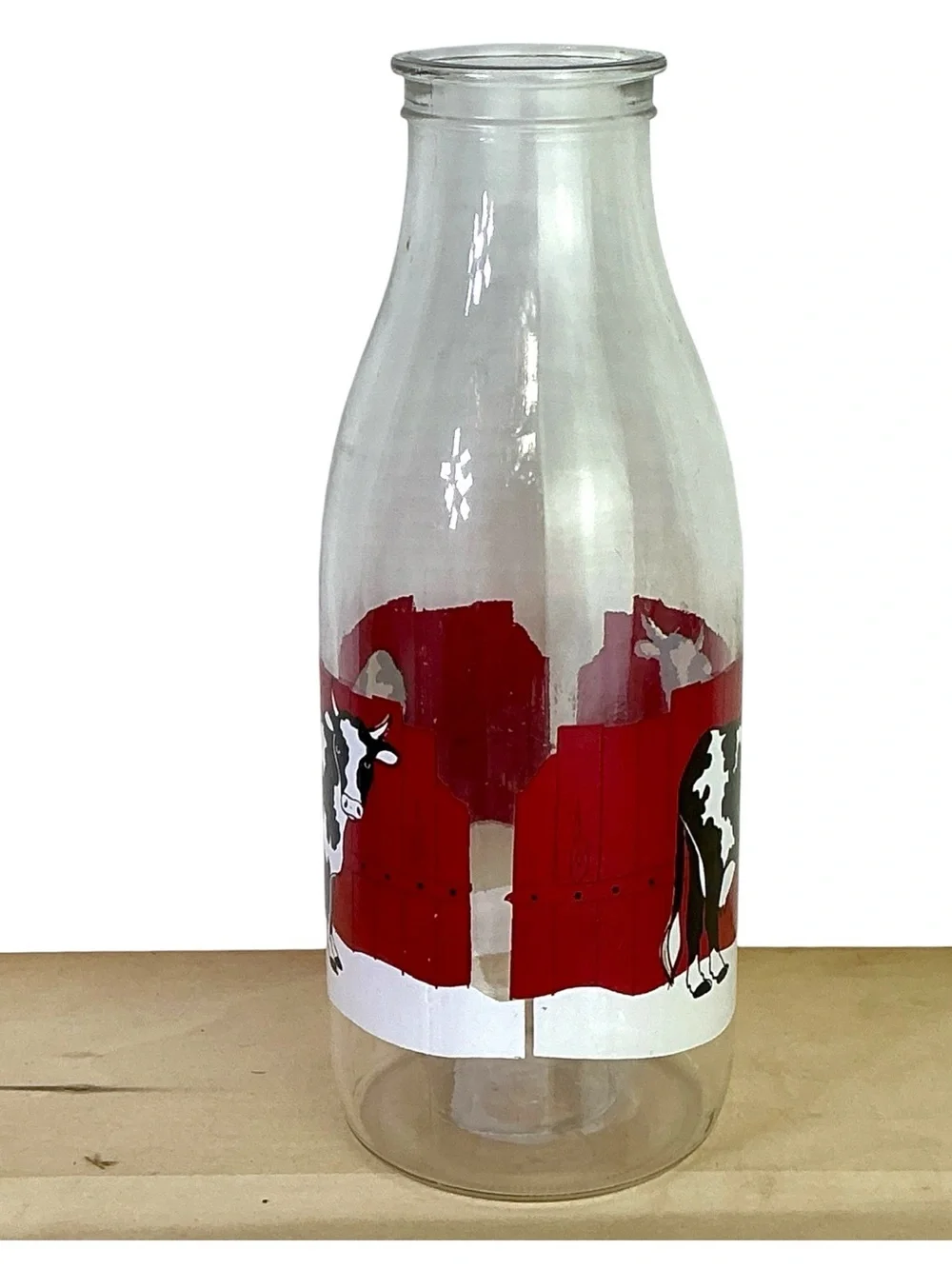 Vintage Le Parfait France Milk Jar Glass Bottle Farm Scene Cow Fence 9.5